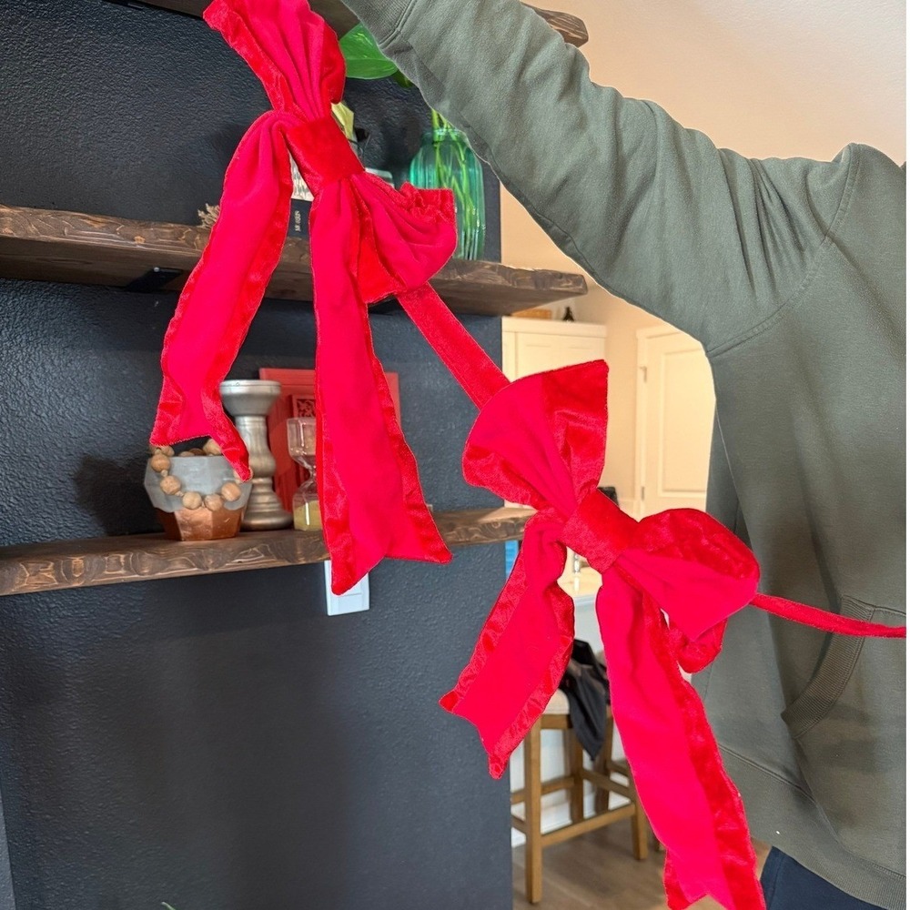 New LOT Christmas Red Velvet Bow Garland 6ft Holiday Decor Mantel Christmas